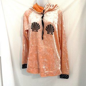 Purusha People Womens Peach Shiny Long Sleeve Hoodie Crushed Velvet Soft Top